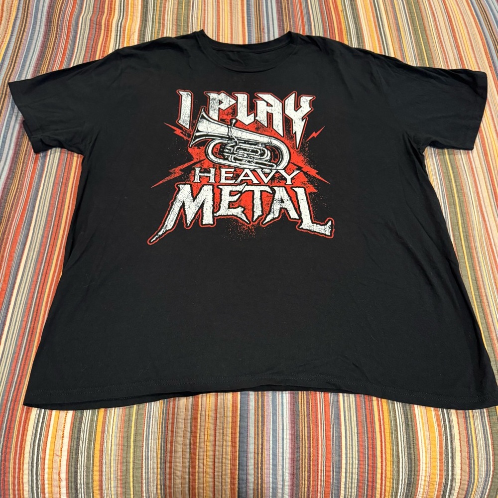 I play heavy metal Men's black crew neck graphic T-shirt 3XL band tuba music